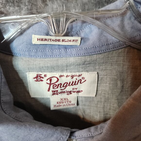 Original Penguin Heritage Slim Men's Button Down Long Size XXL Blue Casual EUC - Picture 5 of 10